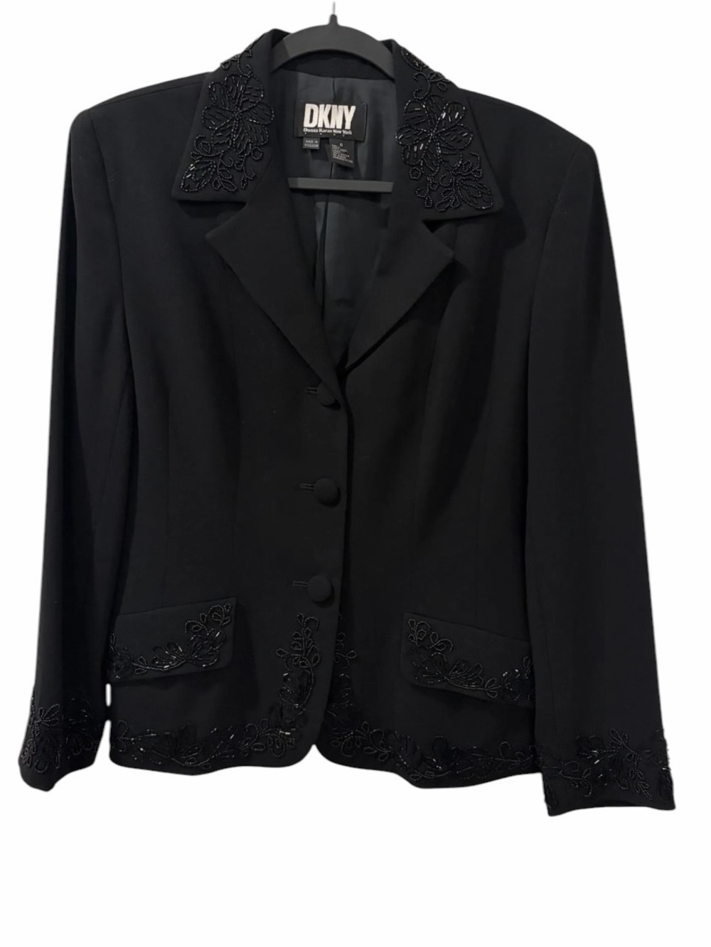Vintage DKNY Wool Beaded Trim Blazer